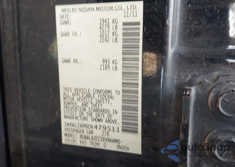 2012 Nissan Altima 2.5 S z USA, uszkodzony, nr VIN 1N4AL2AP6CN479511